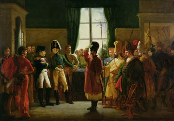 Alejandro I (1777-1825) presentando a los Kalmuks, Cosacos y Bashkires a Napoleón I (1769-1821) en Tilsit en julio de 1807, 1807-10